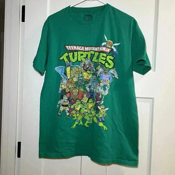 Teenage Mutant Ninja Turtles 80's Cartoon Green Short Sleeve Tee Men's Size L - Picture 1 of 6